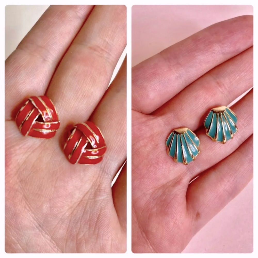 Retro Enamel Knot Shell Earring Set
